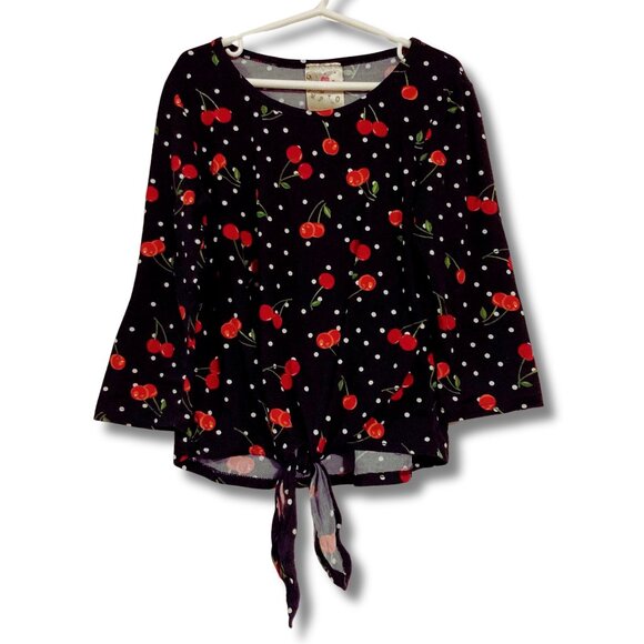 JENNA & JESSIE Little girl's cherry polka dot long-sleeve top SMALL MEDIUM shirt - Picture 1 of 11